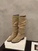 Botas de montar de caña media para mujer, de gamuza, color caqui, con suela gruesa, colección otoño/invierno 2025, efecto adelgazante, botas largas