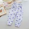 Pantalones de Hielo de Seda Anti-Mosquitos Estilo Nuevo de Verano 2024 para Niñas Dibujos Animados Lindos Estampado Completo Ropa Exterior Pantalones con Puños Ribeteados de Encaje Sueltos Modernos