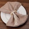 Amazon Contas de madeira Tassel Guardanapo Anel Estilo Pastoral Log Guardanapo Fivela Tecido à mão Corda de cânhamo Guardanapo Anel Boca Anel de pano