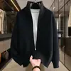 Cardigan de tricô com zíper e gola semi-alta estiloso para homens, macio e confortável para o dia a dia, cardigã simples e sofisticado