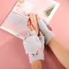 Guantes Calientes de Medio Dedo Plegables para Otoño e Invierno para Estudiantes Mujeres, Guantes Gruesos a Prueba de Frío con Forro de Felpa de Dibujos Animados Venta al por Mayor