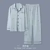 Pijama para hombre de manga larga, tipo algodón, nuevo estilo otoño/invierno, hecho de algodón, se puede usar como ropa exterior, diseño de frente abierto, adecuado para principios de primavera, conjunto de hombre, delgado