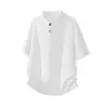 Camiseta Masculina de Malha Casual com Gola Henry Texturizada de Manga Curta Verão Novo Estilo Tencel Solta Respirável Top com Botões