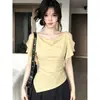 Elegante y seductora camiseta de tirantes con volantes para mujer, nuevo estilo francés de verano, doble uso con dobladillo irregular