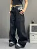Estilo casual de calle, jeans de pierna ancha de mezclilla cruda con bolsillo patchwork multicolor, pantalones rectos holgados de lavado rígido, marca de moda