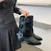 Botines estilo western con flecos de vaquero, botas de montar de punta fina, botas de media caña de moda con tacón grueso, antideslizantes, decoradas con cremallera