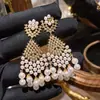 Pérola do Luar~Brincos com Franjas de Zircônia e Pérola Gipsofila, Brincos de Luxo Leve de Alta Qualidade, Brincos para Banquete e Noivas para Mulheres