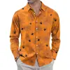 Moda Urbana Transfronteriza Camisa de Manga Larga con Solapa para Hombre Primavera y Otoño Calabaza de Halloween Estampado Digital 3D Fuente Superior