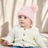 Nuevo Gorro Infantil de Hilo Retorcido de Color Sólido con Doble Bola en Stock para Otoño e Invierno, Cálido Gorro de Bebé Pullover al por Mayor