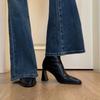 Botines Cortos Estilo Coreano de Tacón Grueso y Punta Cuadrada Botines Elásticos Ajustados Retro Botas de Tacón Alto con Cremallera Trasera para Mujer