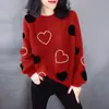 Nuevo suéter de punto con cuentas y estampado de corazones para mujer, moda otoño e invierno 2026, juvenil, suave, cómodo, suéter tipo pullover versátil