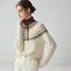 Suéter de cachemira para mujer de cuello medio, jersey grueso de doble hebra con mangas largas, nuevo estilo de otoño e invierno con diseño jacquard Fair Isle
