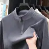 Moletom de fleece dupla face 450g para homens, novo estilo outono/inverno, com gola alta, fecho de meio zíper e forro de fleece adicionado para aquecimento e espessura extras, perfeito como camada base