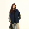 Moletom Coreano Estilo High Street Color Block Listras Três Barras Gola Alta para Primavera e Outono, Jaqueta Esportiva Leve de Caimento Solto Versátil para Homens e Mulheres