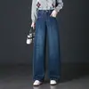 Calças de Perna Larga Novas de Primavera e Outono Jeans de Lâmina Curva Cintura Alta Qualidade de Ponta Redutoras de Idade Emagrecedoras Plus Size Calças Femininas Em Estoque