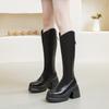 Botas Mosqueteras de Tacón Ancho para Mujer 2025, Botas de Equitación de Tacón Alto de Primavera, Botas Adelgazantes de Suela Gruesa, Rojo Vino