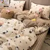 Conjunto de Roupa de Cama Fofo de Elefantinho em Gaze Prensada Quatro Peças Capa de Edredom com Borda de Pelúcia Classe A Conjunto de Roupa de Cama de Dormitório Três Peças 4