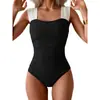 2027 Nuevo Traje de Baño para Mujer Anti-Exposición Traje de Baño de una Pieza Cuello Cuadrado Retro Control de Abdomen Volantes Traje de Baño Conservador