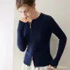 Cárdigan de Punto 100% Cachemira Otoño Invierno Suéter de Manga Larga para Viajar Capa Exterior para Mujer Cuello Redondo Canalé Doble Cremallera Cardigan