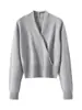 Suéter 100% Lã, Tricô Elegante com Decote V Acinturado para Mulheres, Blusa de Base Fashion e Casual com Pedraria Quente Cor Lisa para Mulheres