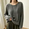 Suéter de Punto Cableado con Lentejuelas Cuello Redondo para Mujer 2026 Otoño Invierno Nuevo Estilo Estilo Perezoso Color Sólido Suave Manga Larga Top de Punto