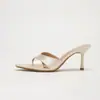Sandalias de tacón alto para mujer, color marrón, con punta fina, Sandalias de satén de tacón de aguja, elegantes y de moda, con tiras cruzadas, Sencillas y versátiles, Nuevas llegadas de primavera
