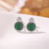 Pendientes Yiluyin de Plata de Ley S925 con Jade Verde, Elegantes y Lujosos, Pendientes Redondos de Plata Geométricos de Moda y Versátiles para Mujer