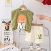 Conjunto de colete de verão para meninos, novo estilo, estilo ocidental, shorts finos de manga curta para bebês, conjunto de duas peças, moda de verão para bebês