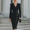 Vestido ajustado de cuello en V de manga larga con pliegues y abertura lateral, transfronterizo de Amazon europeo y americano