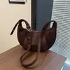 Bolsa Feminina Vintage em Formato de Chifre 2026 Novo Estilo Coreano Bolsa Tote de Camurça Bolsa de Ombro Transversal Casual de Grande Capacidade