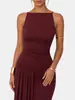 Vestido formal elástico de un hombro estilo europeo y americano con tiras laterales, abertura alta, corte ajustado, bodycon, vestido de noche de cola de pez