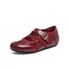 Versión de Cuero Suave~Zapatos Casuales Rojos de Cuero Suave con Aumento Oculto de Altura de 5 cm para Mujer, Bailarinas Cruzadas de Estilo Retro Francés