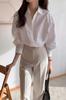 Chic Coreano2026 Nueva Elegante Camisa Rosa para Mujer Primavera y Verano, Corte Holgado Estilo Francés, Mangas de Farol Adelgazantes, Blusa de Cuello Vuelta