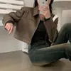 Chaqueta de gamuza simple y versátil estilo coreano para mujer, nuevo top corto de otoño e invierno con diseño único, chaqueta de nicho 17920