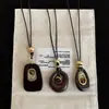 Collar Largo Trenzado con Colgante de Piedra Ojo de Tigre Ovalado Color Café Geométrico para Mujer, Gargantilla Cadena de Suéter de Lujo Ligero Vintage