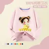 Moletom Infantil Novo Primavera 2026, Algodão Puro, Amigo da Pele, Respirável, Padrão Popular de Desenho Animado, Camiseta Básica Gola Redonda Atacado
