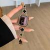 Adecuado para Correa Apple iWatch Ultra Se Generaciones 1-10 Trébol de Cuatro Hojas Incrustado con Diamantes Nácar Correa Metálica Ecológica