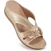Sandalias de cuña vintage florales de talla grande europeas y americanas de comercio exterior 2025 Nuevas sandalias planas casuales de playa con punta abierta