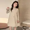 Conjunto de Vestido Chaleco de Lana con Lazo Nuevo Otoño/Invierno para Niñas, Conjunto de Dos Piezas de Vestido de Encaje Espeso de Invierno para Niños