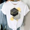 Atacado estação independente primavera e verão figura geométrica tamanho grande feminino retro desenho animado letras branco top camiseta feminina