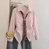 Talla Grande Ligeramente Gordita Otoño Nueva Llegada Marca de Moda Tendencia Diseño Elegante Bufanda de Seda Camisa de Manga Larga Irregular Top Versátil
