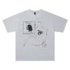 Camiseta de Manga Corta para Hombre con Estampado de Rostro Descolorido de Diseño Antiguo, Tendencia Americana, Corte Holgado, Camiseta Básica