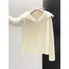 Suéter de punto de cuello en V ajustado para otoño e invierno para mujer, atuendo navideño estilo coreano, suéter rojo único y hermoso
