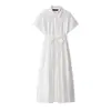 Comércio Exterior Transfronteiriço Estilo Europeu e Americano Roupas Femininas Za Aliexpress Item Mais Vendido Estilo Francês Laço Vazado Design Versátil Vestido
