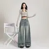 Jeans de Pierna Ancha Fluidos de Cintura Alta para Mujer 2025 Nuevo Principios de Otoño Retro Ajustados Versátiles Sueltos Rectos Pantalones de Largo Completo