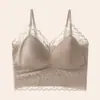 Sutiã de Renda e Cetim Costas Nuas de Luxo Leve com Bojo Fixo Integrado, Sem Costura, Sexy, Camisola Bralette Sem Fio