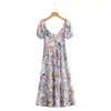 Vestido morado estampado de manga corta para mujer, estilo europeo y americano, otoño 2021, 965