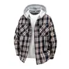 Camisa de Flanela Xadrez com Capuz Masculina Solta Casual Jaqueta Camisa de Manga Longa Retro Americana Jaqueta da Moda