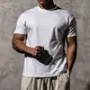 Nova Camiseta Esportiva Básica Manga Curta Masculina Cor Lisa Simples Algodão Estilo Americano Roupas Masculinas Fitness Manga Curta