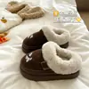Chinelos de algodão com sola grossa de cachorrinho de desenho animado, antiderrapantes, espessados para aquecimento, com design de bico fechado, adequados para uso interno e externo, e ideais para uso no inverno